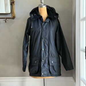Barbour Black Waxed Raincoat with Hood